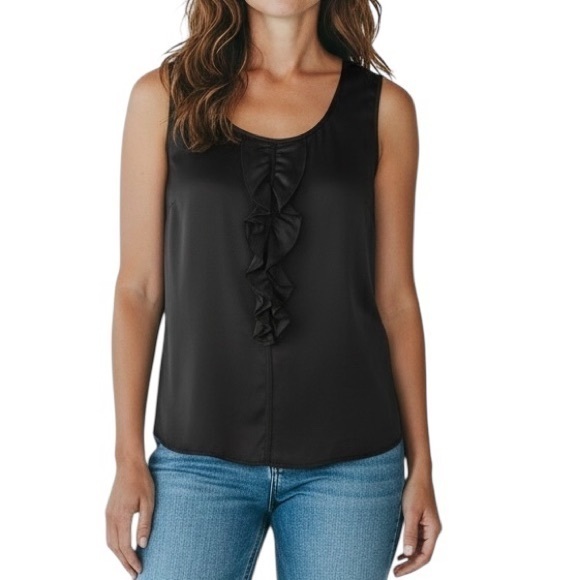 St. John Tops - St. John Black Silk Ruffle Front Tank Top Sleeveless Blouse Medium Elegant Work